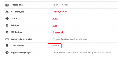 《索尼克：未知边境》上线任天堂商店 NS版容量10.4GB