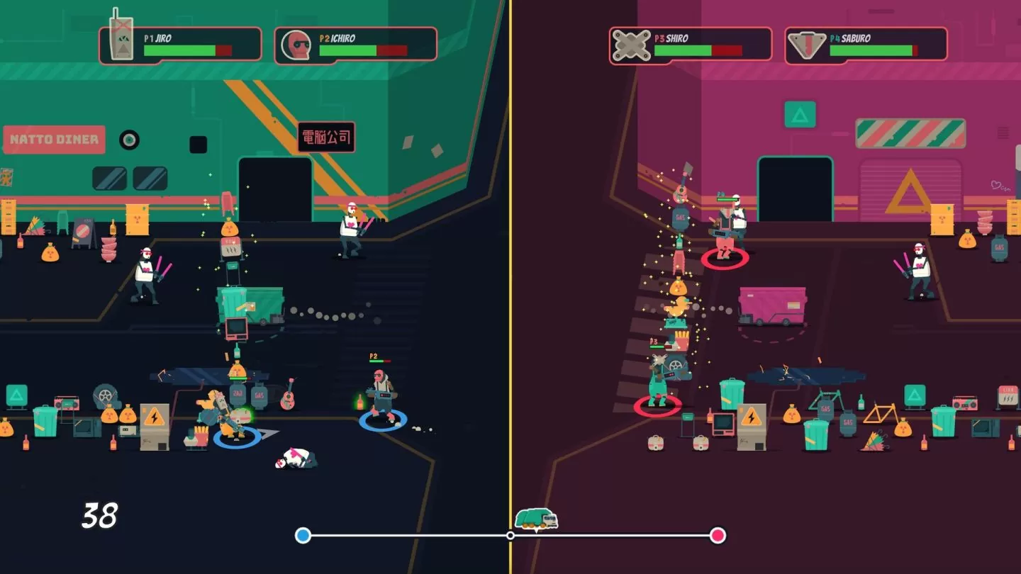 2D 格斗动作《PixelJunk Scrappers Deluxe》7/27 发售，把挡路的家伙通通扔进垃圾车！