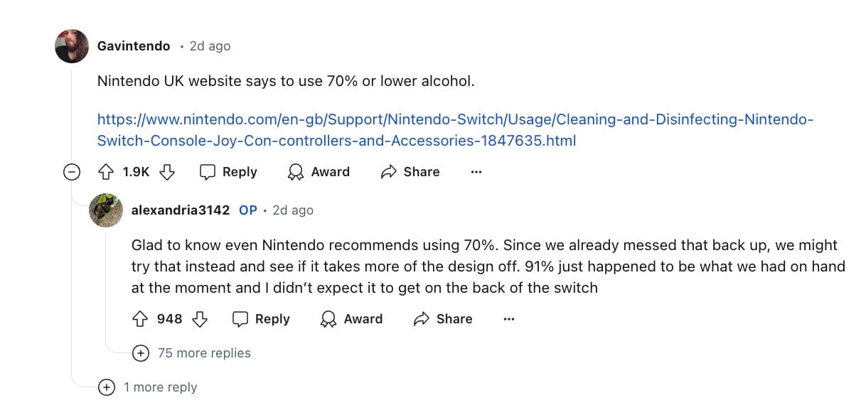 使用高浓度异丙醇清洁任天堂 Switch，玩家后悔莫及